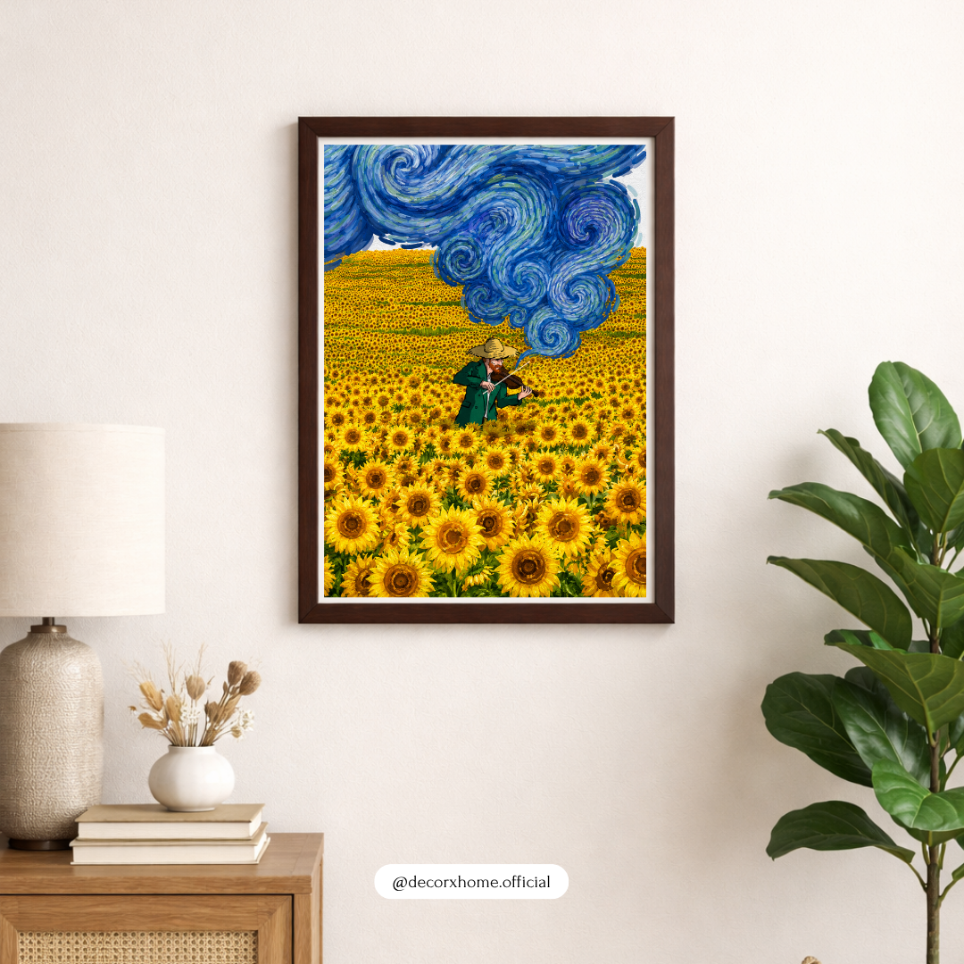 Decorexhome Sunflower Symphony Wall Art Poster | Artistic Violin in Bloom Canvas Print | Impressionist Nature Home Decor