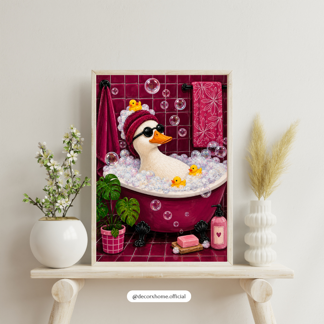 Cute Duck Bath Wall Art – Fun & Quirky Bathroom Decor Poster