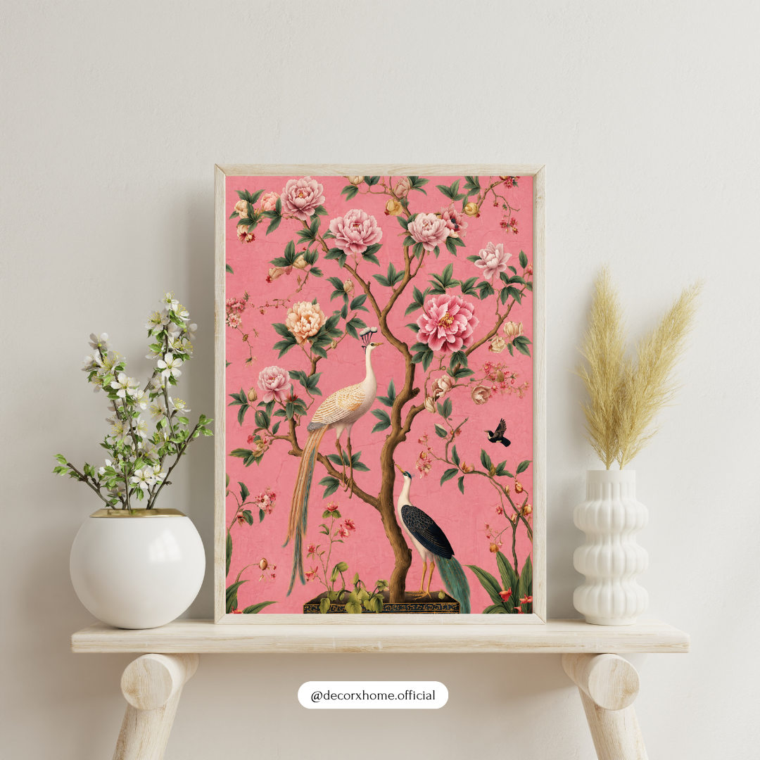 Decorxhome – Royal Pink Blossom Bird Wall Art Poster