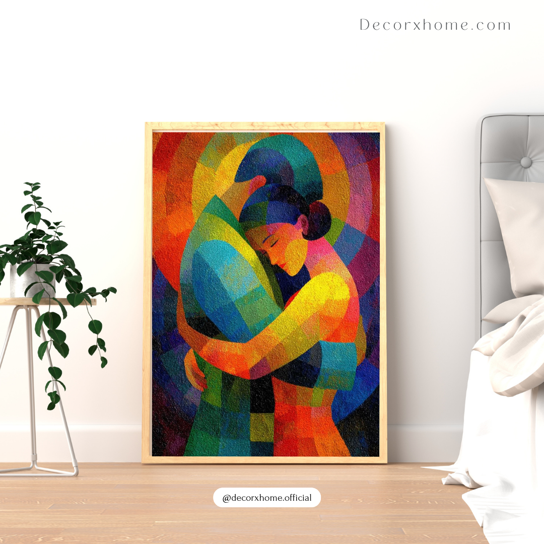 Abstract Embrace Poster – Vibrant Modern Love Art Wall Decor