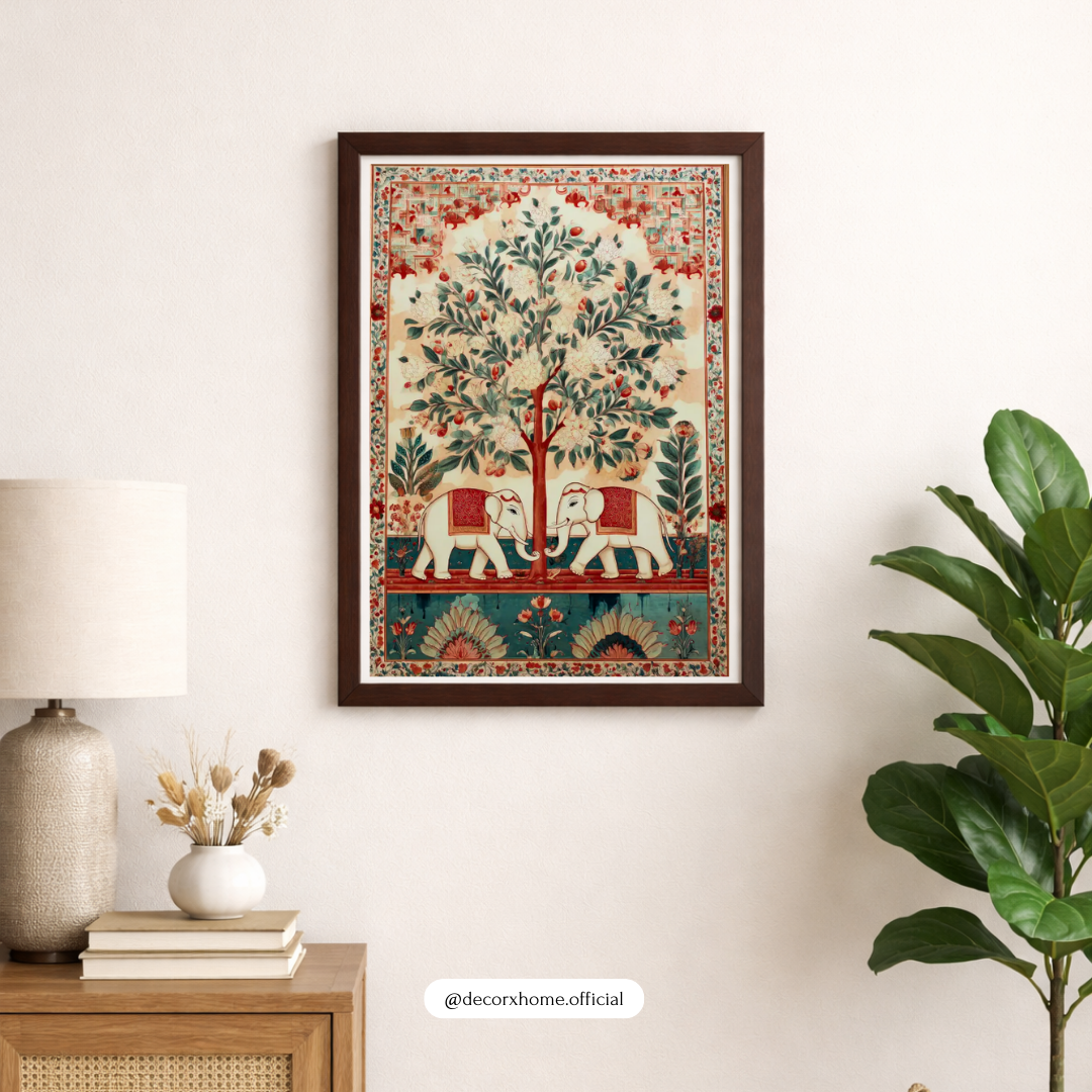 Indian Elephant Tree of Life Poster – Traditional Folk Art Wall Decor | Decorxhome