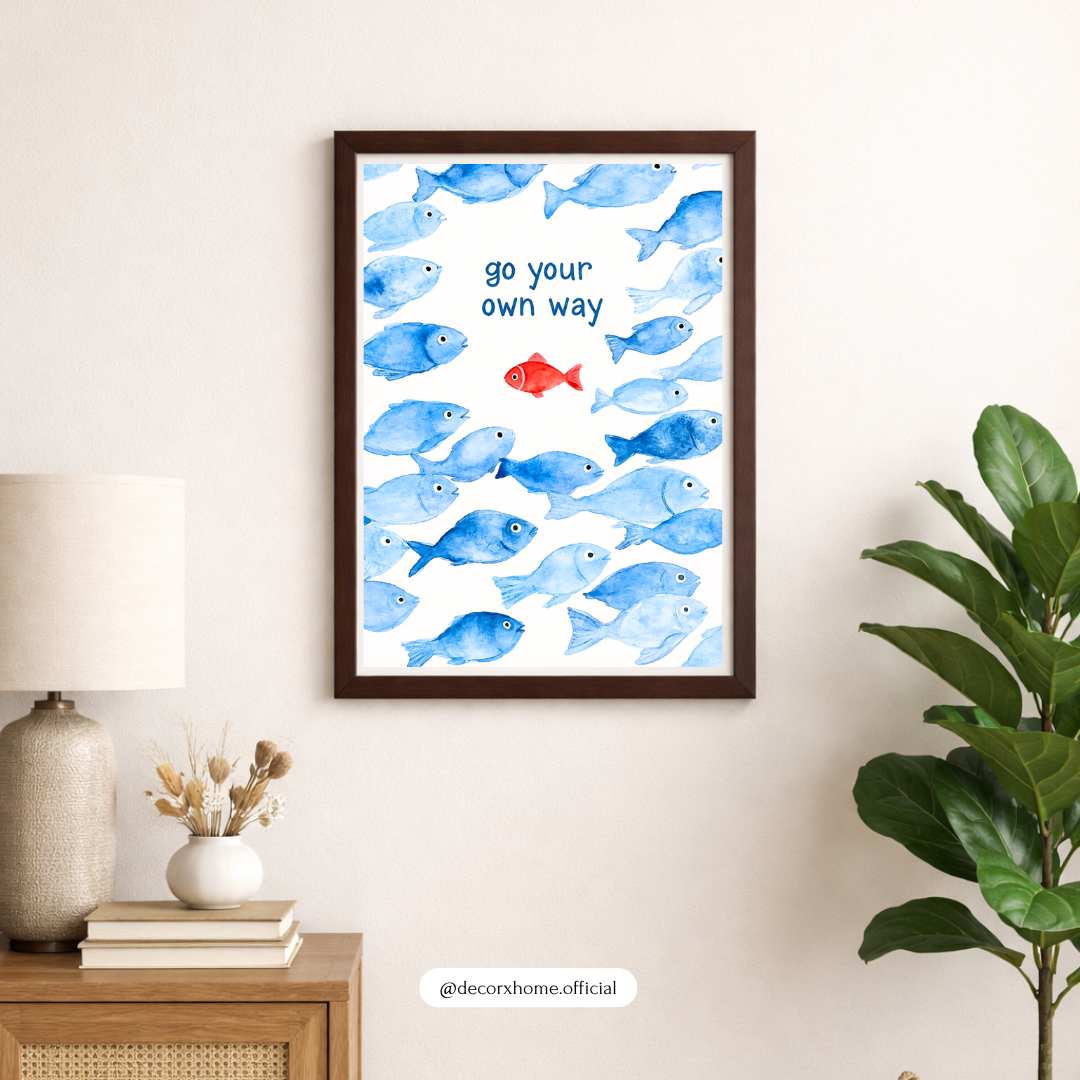 Go Your Own Way Motivational Fish Poster | Minimalist Inspirational Wall Art by DecorxHome Product Description