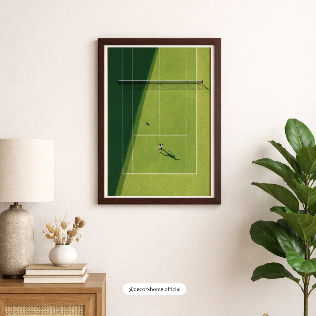 Tennis Court Wall Art Poster – Minimal Sports Aesthetic Print | Modern Athlete Decor (Framed)