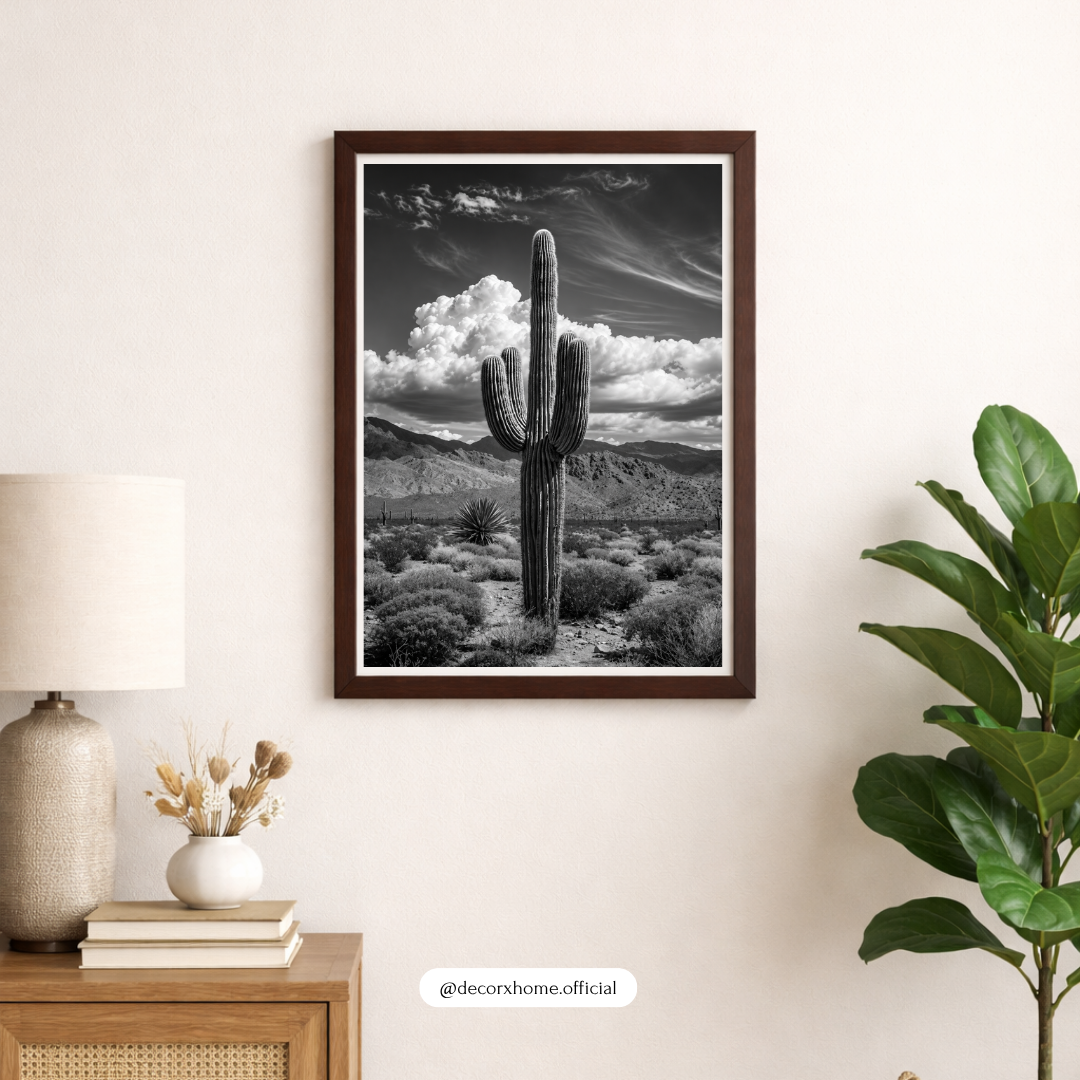 DecorexHome Black & White Cactus Desert Wall Art Poster | Minimalist Botanical Photography Decor