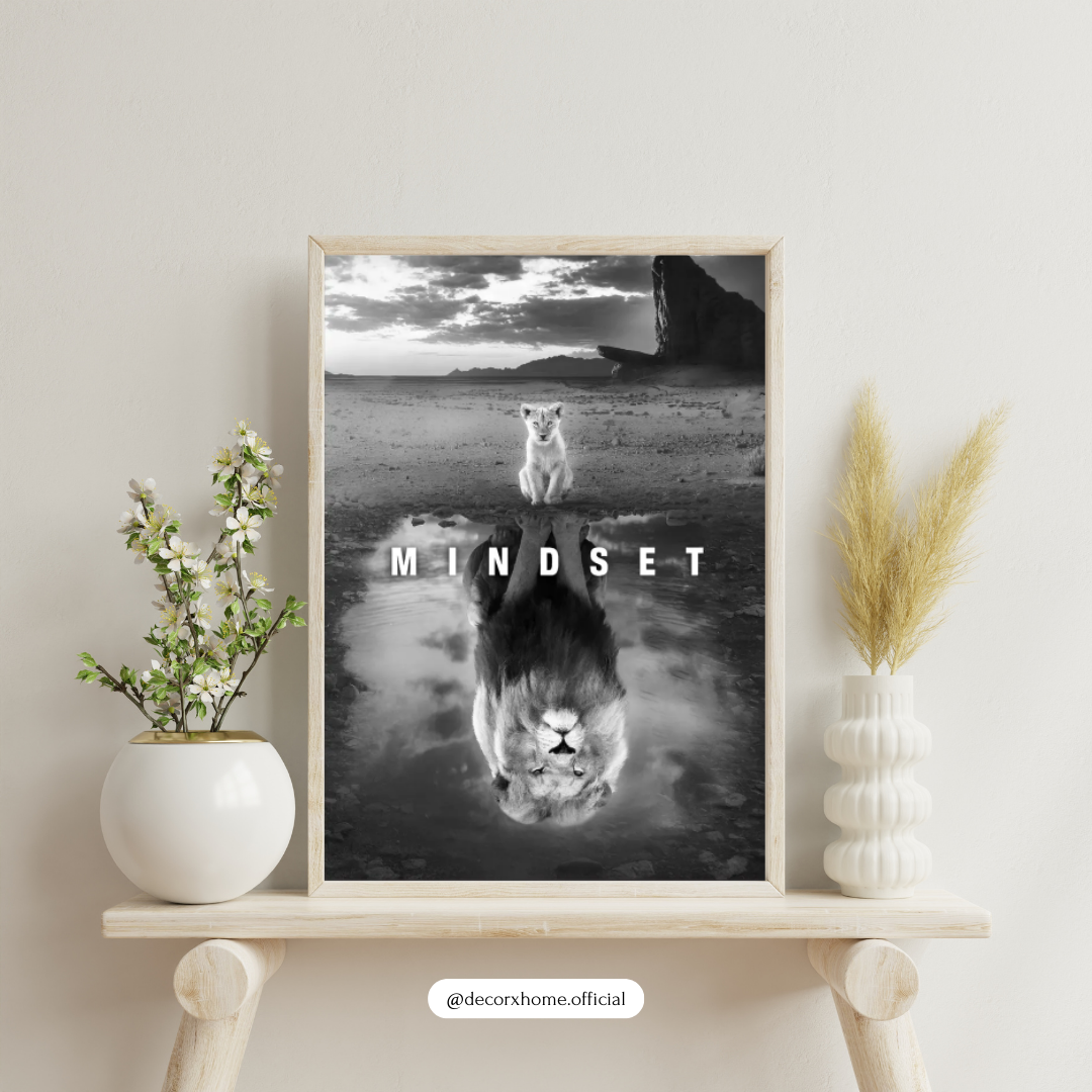 Mindset Lion Reflection Poster – Powerful Motivation Wall Art | Decorxhome