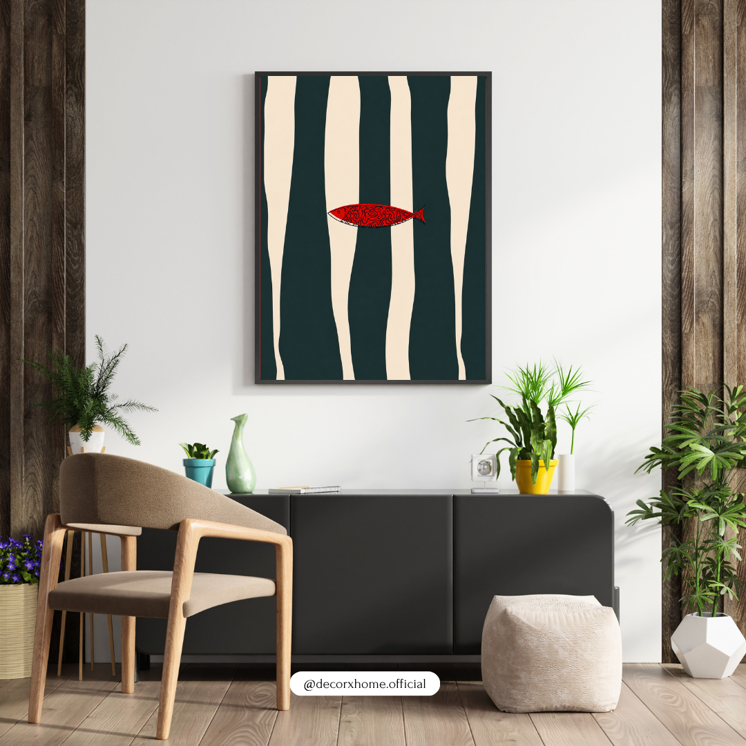 Minimalist Red Fish Abstract Poster | Modern Coastal Wall Art by DecorxHome