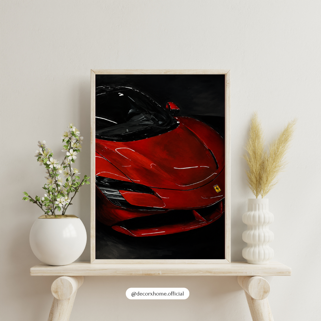 Red Supercar Wall Art Poster | Luxury Sports Car Aesthetic Print | Modern Automotive Artwork | Decorexhome