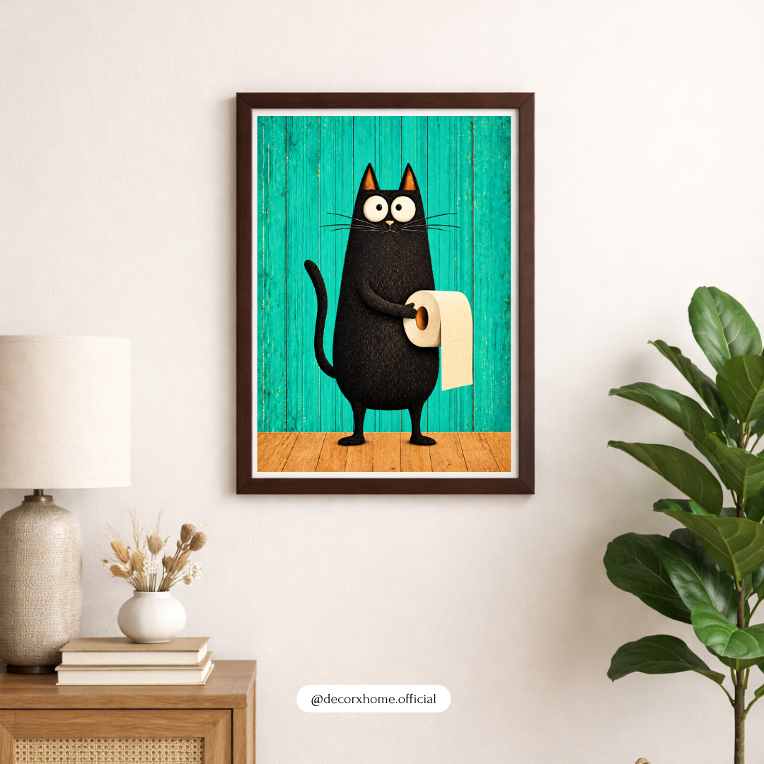Funny Black Cat Toilet Paper Poster | Cute Bathroom Wall Art | Quirky Cat Decor | Decorxhome