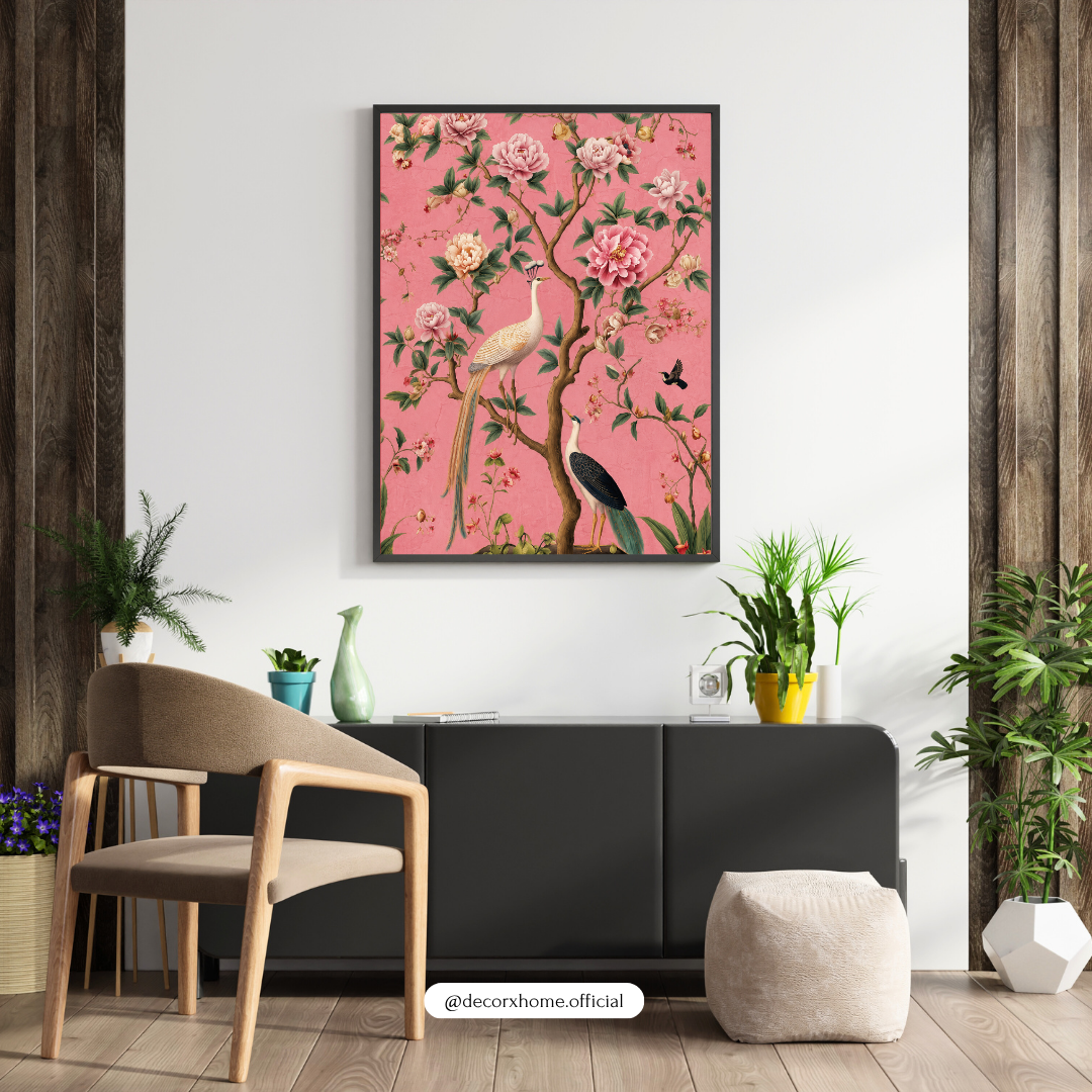Decorxhome – Royal Pink Blossom Bird Wall Art Poster