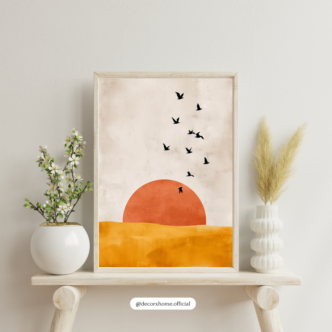 “Golden Horizon” – Minimalist Sunset Art Wall Poster by Decorxhome