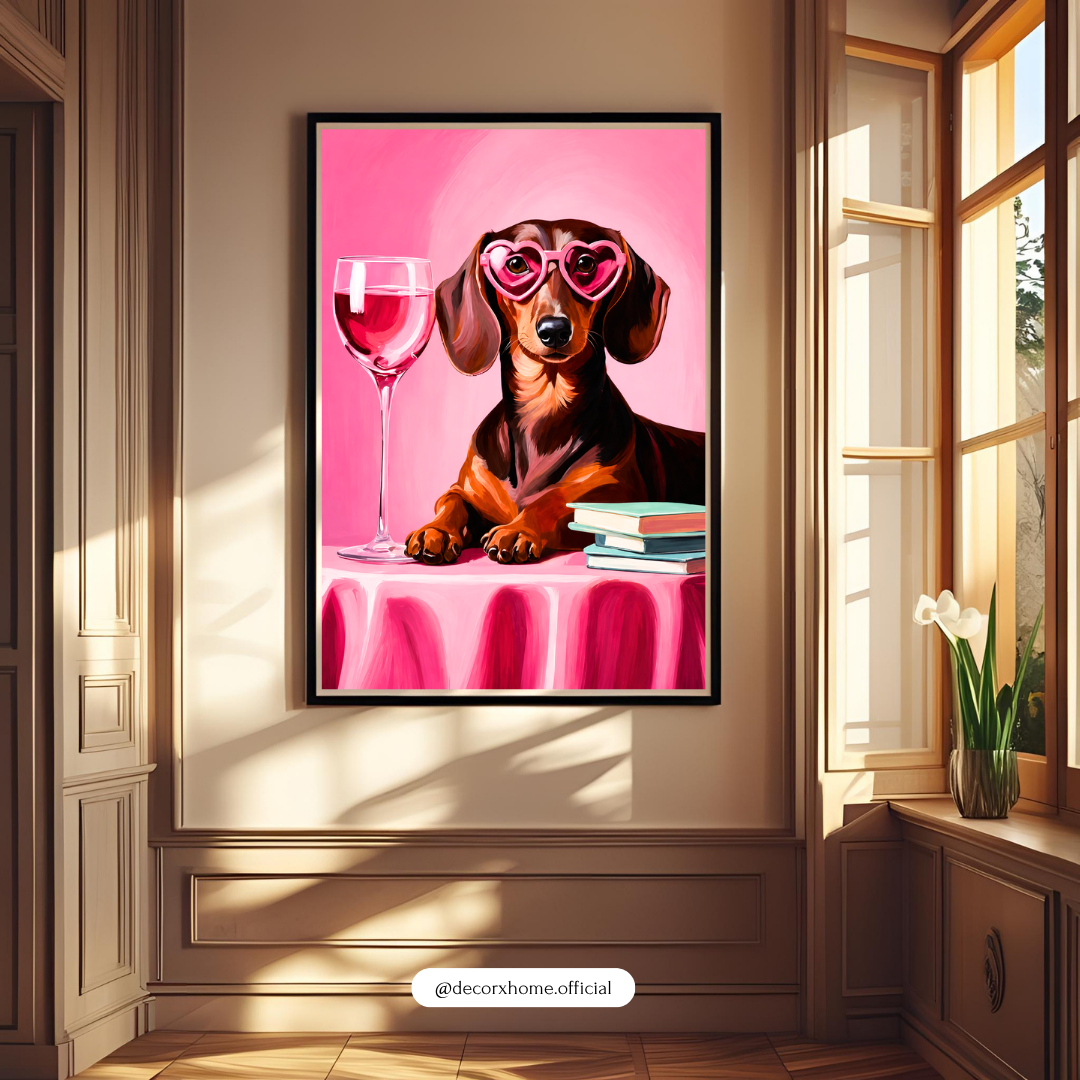 Chic Dachshund Wall Poster | Playful Pink Dog Art by DecorxHome
