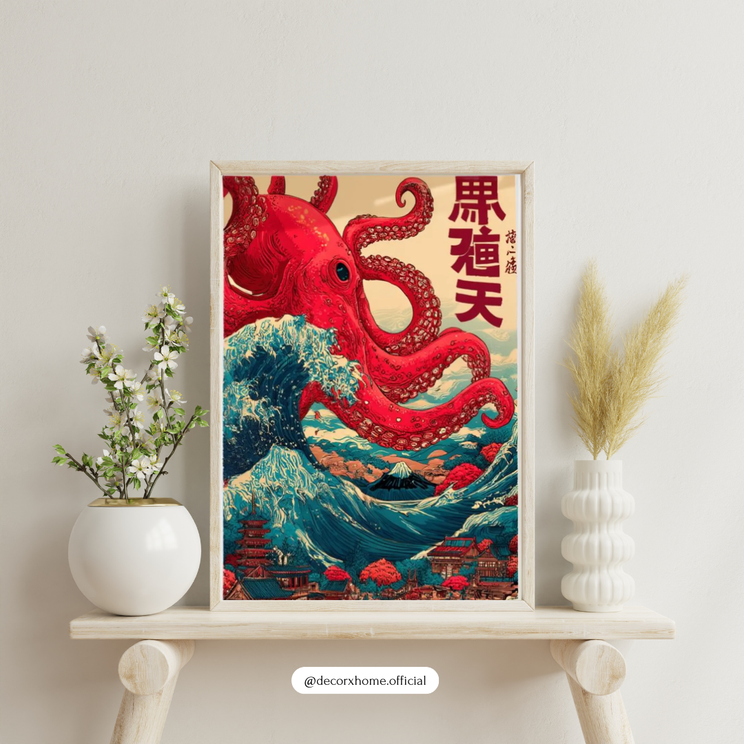 Giant Octopus Japanese Wave Poster – Ukiyo-e Inspired Ocean Wall Art | Decorxhome