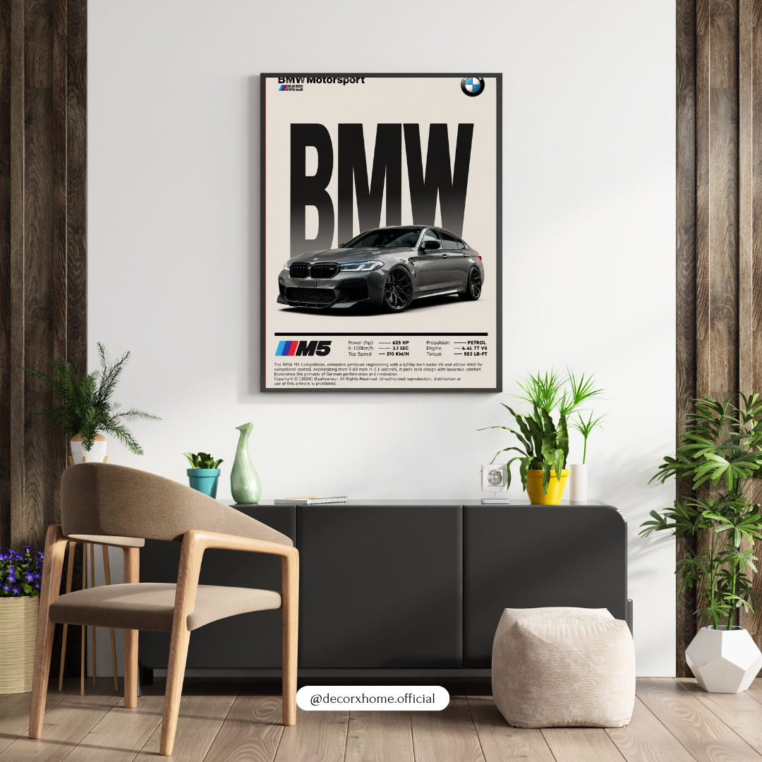 BMW M5 Motorsport Blueprint Poster – Luxury Performance Car Wall Art