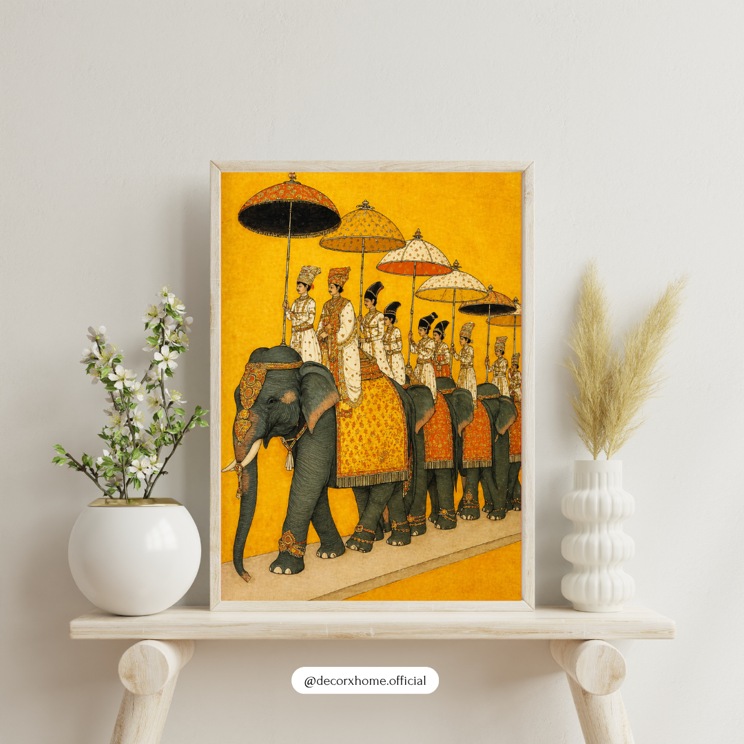 Royal Elephant Procession – Traditional Indian Heritage Wall Art Poster | DecorxHome