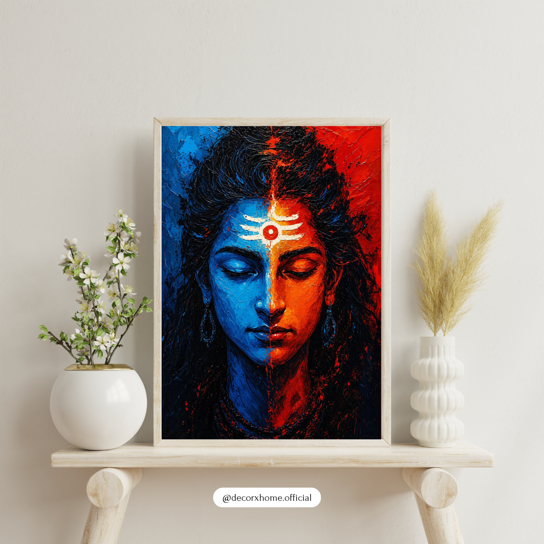 Shiva Shakti Dual Face Wall Art – Abstract Lord Shiva & Divine Feminine Portrait | Spiritual Meditation Artwork for Home, Temple & Yoga Space | Decorxhome
