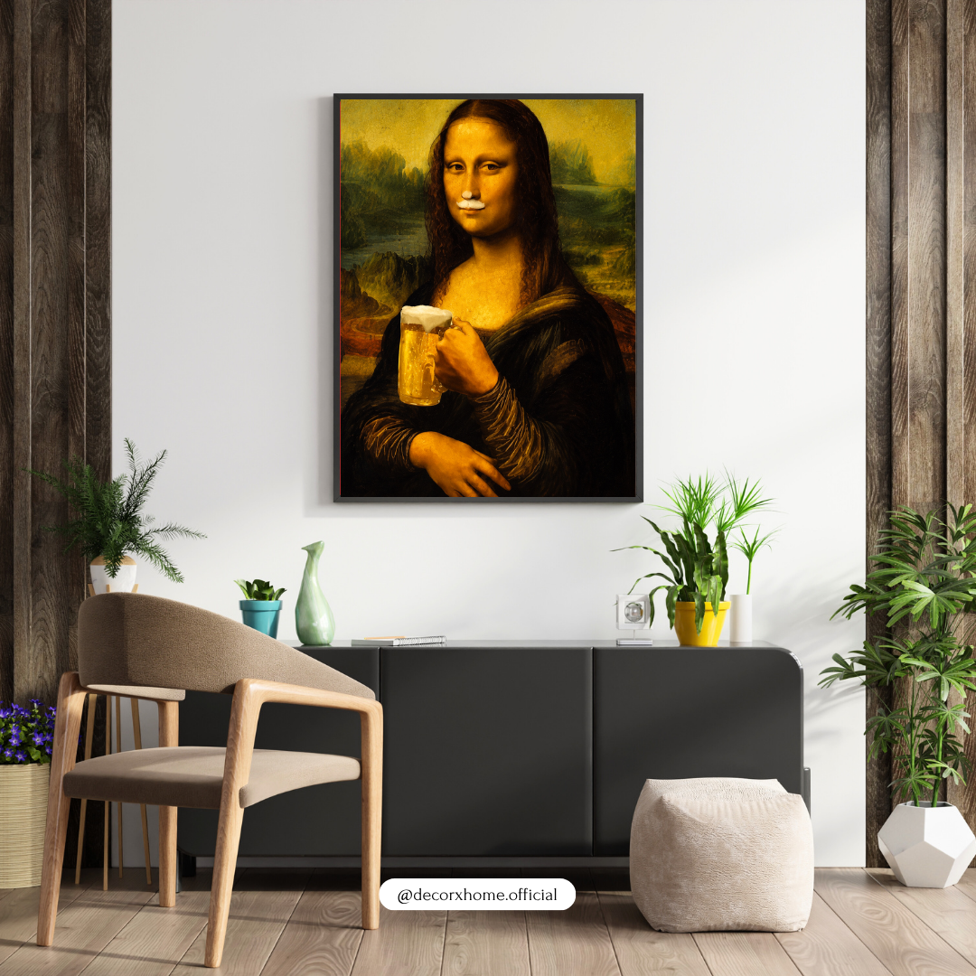 Funny Mona Lisa Beer Wall Art Poster | Humorous Renaissance Pop Culture Decor
