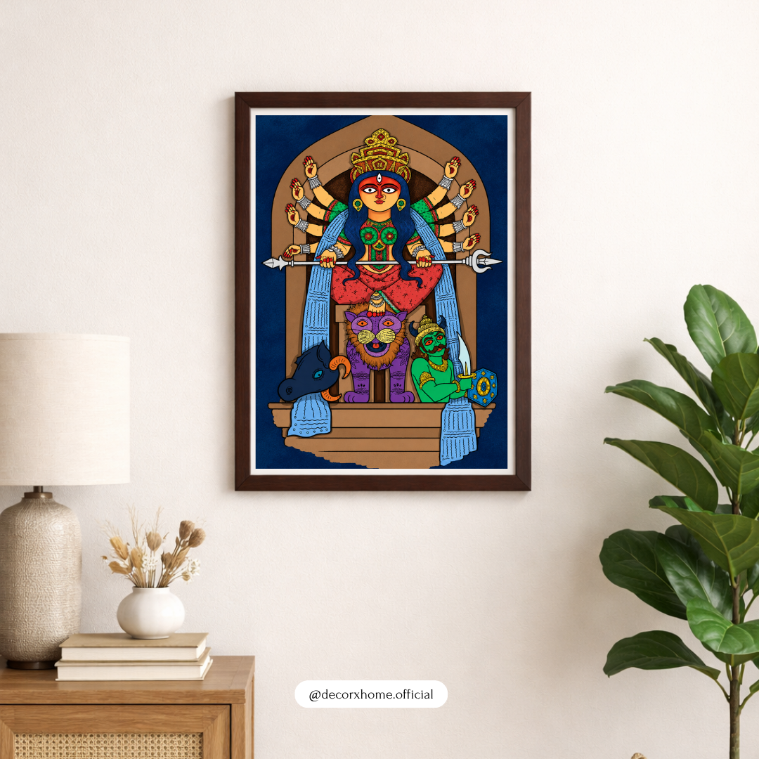 Goddess Durga Traditional Indian Wall Art | Maa Durga Devotional Poster | Hindu Goddess Artwork | Decorxhome