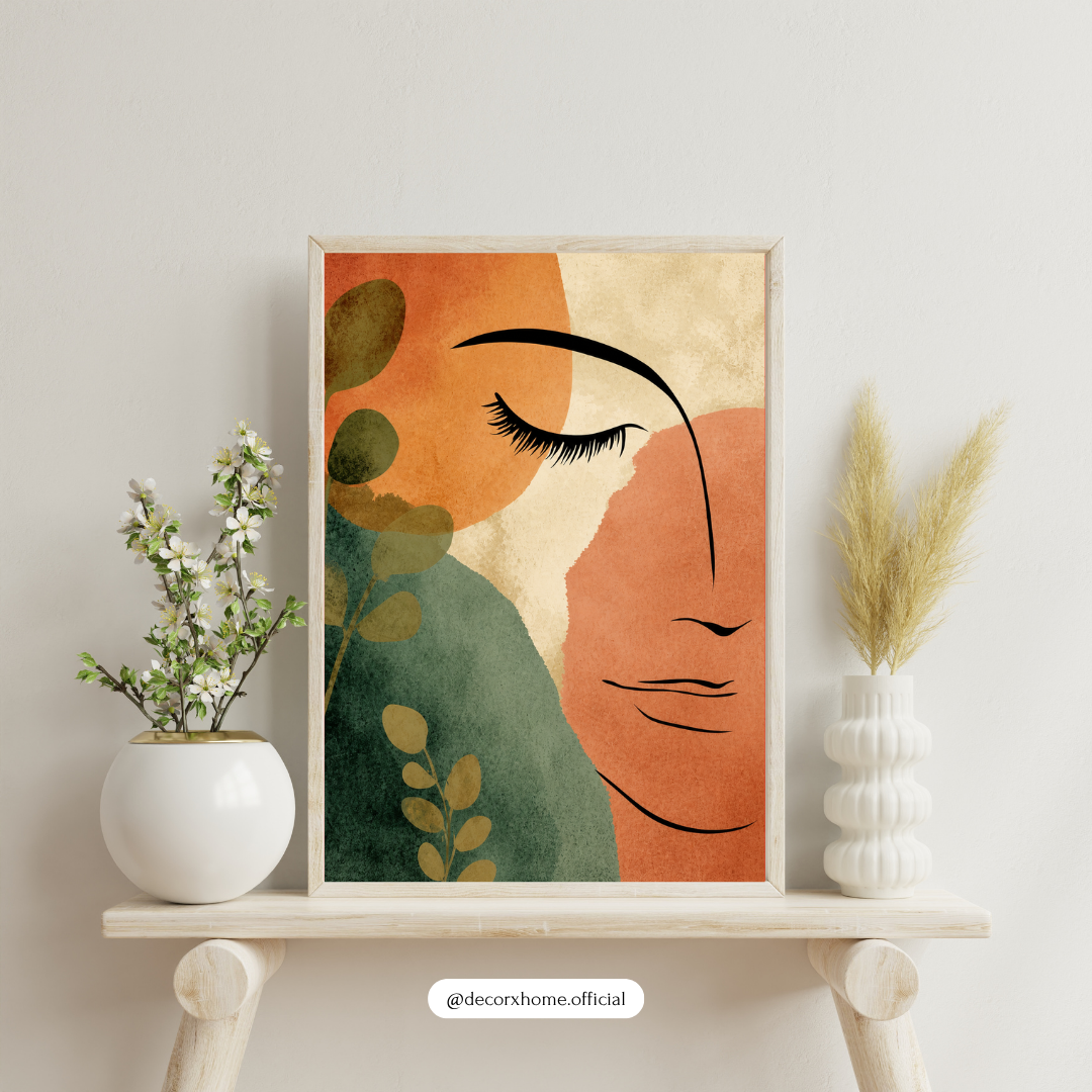 Abstract Female Face Wall Art Poster – Minimal Line Art with Earthy Tones | Modern Boho Aesthetic Print for Living Room & Bedroom | Decorxhome