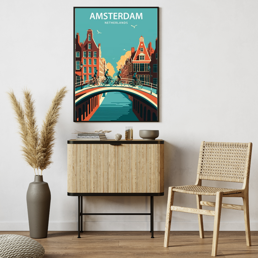 Amsterdam Netherlands Travel Wall Art Print – Framed Poster for Living Room, Bedroom, Office Decor