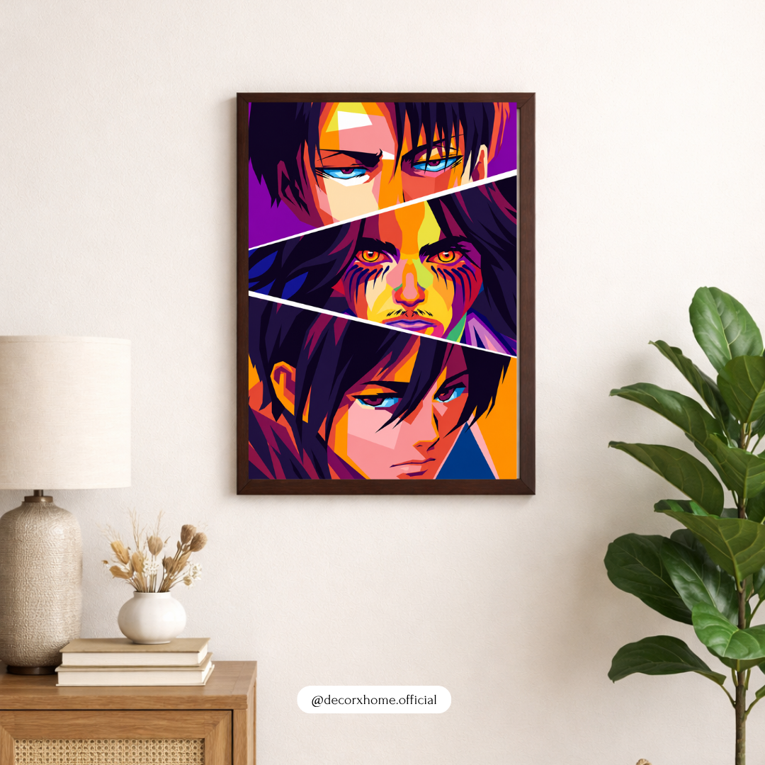 Attack on Titan Levi, Eren & Titan Pop Art Poster | Vibrant Anime Wall Art Print | Decorxhome