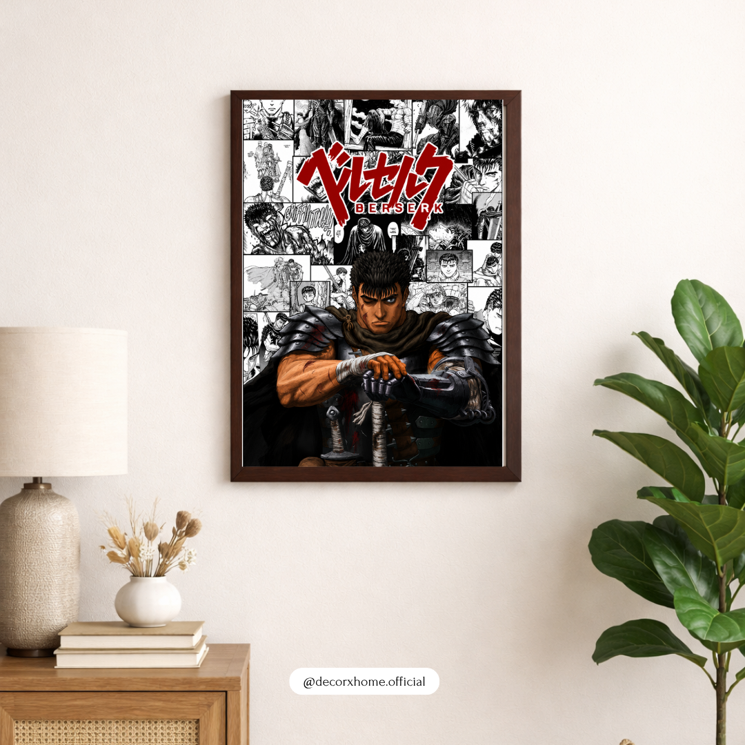 Berserk Guts Manga Collage Poster | Dark Fantasy Anime Wall Art for Gamers & Manga Fans | Decorxhome