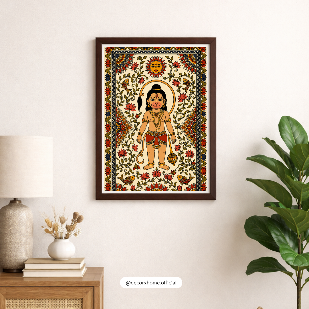 Lord Hanuman Traditional Folk Art Poster | Hanuman Ji Spiritual & Devotional Wall Art