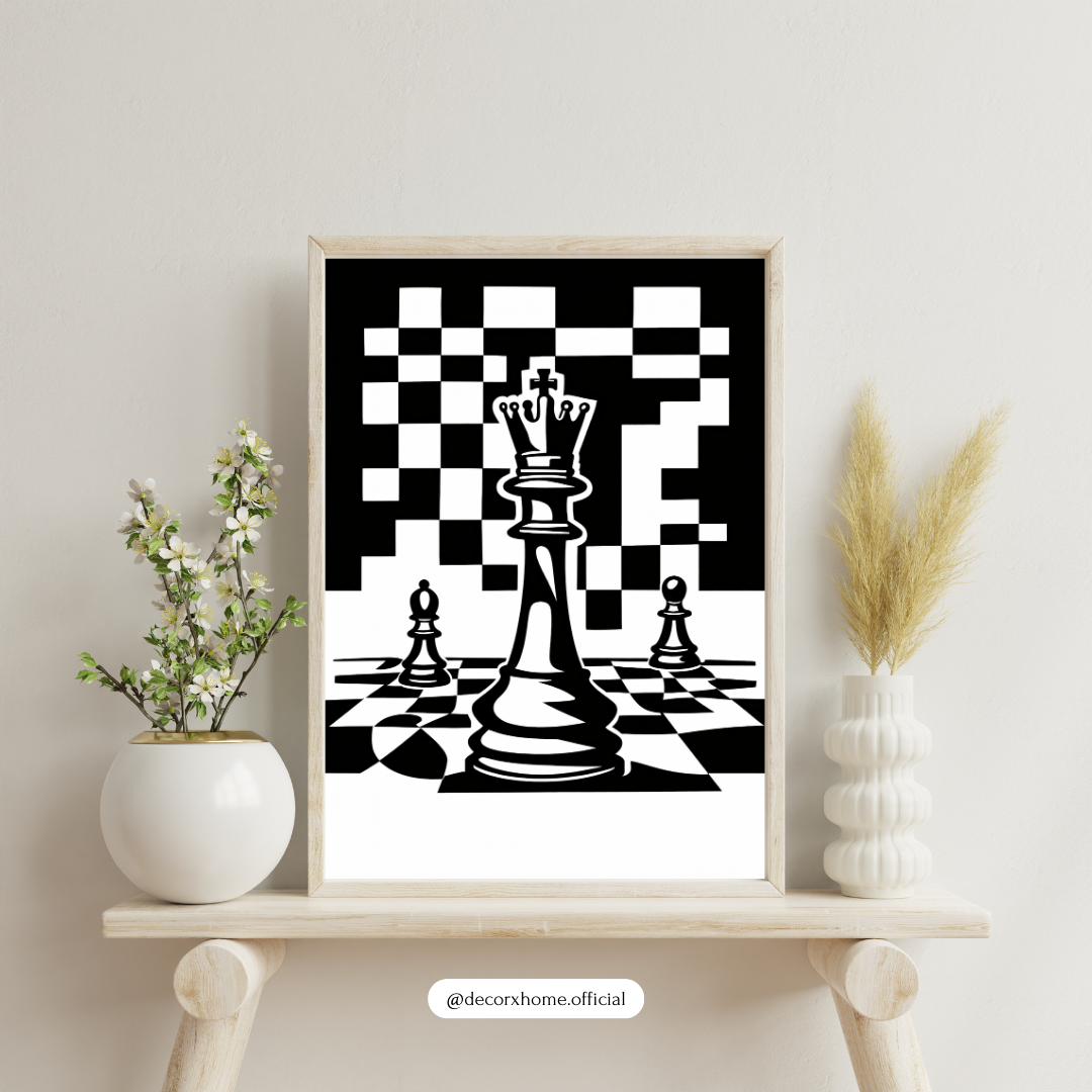 King Chess Wall Art Poster – Modern Black & White Statement Décor by Decorxhome