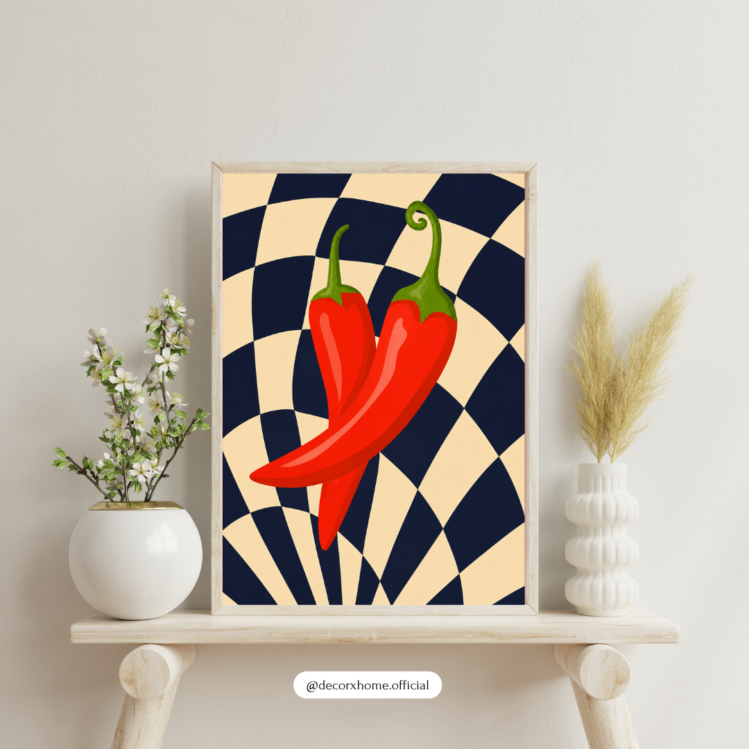 Retro Red Chili – Bold Abstract Kitchen Wall Art Poster | DecorxHome
