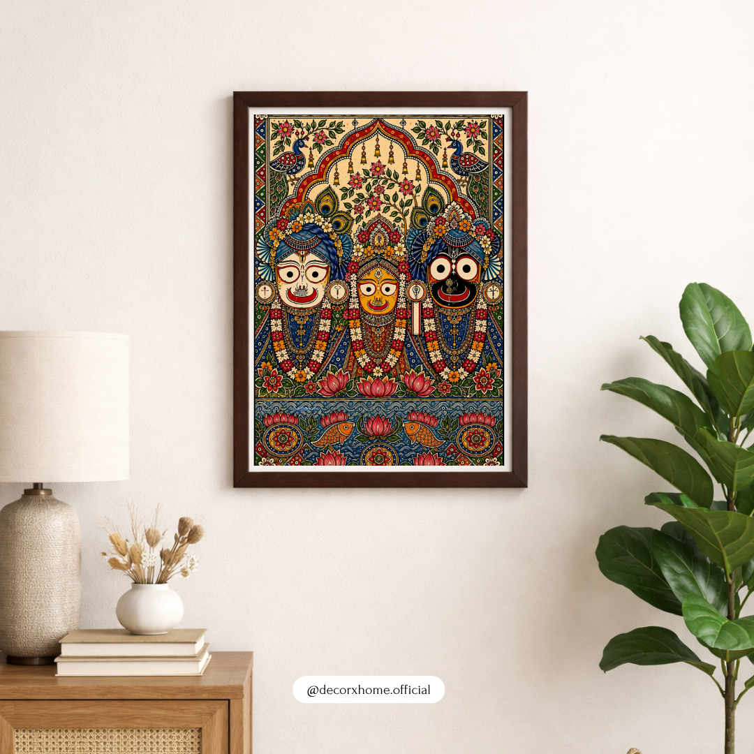 Jagannath Balabhadra Subhadra Poster | Traditional Indian Folk Art Wall Decor | Puri Jagannath Spiritual Art | Decorexhome