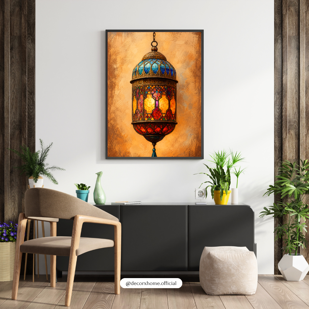 Decorexhome Moroccan Lantern Glow Wall Art Poster | Boho Islamic Lantern Canvas Print | Vintage Arabian Home Decor