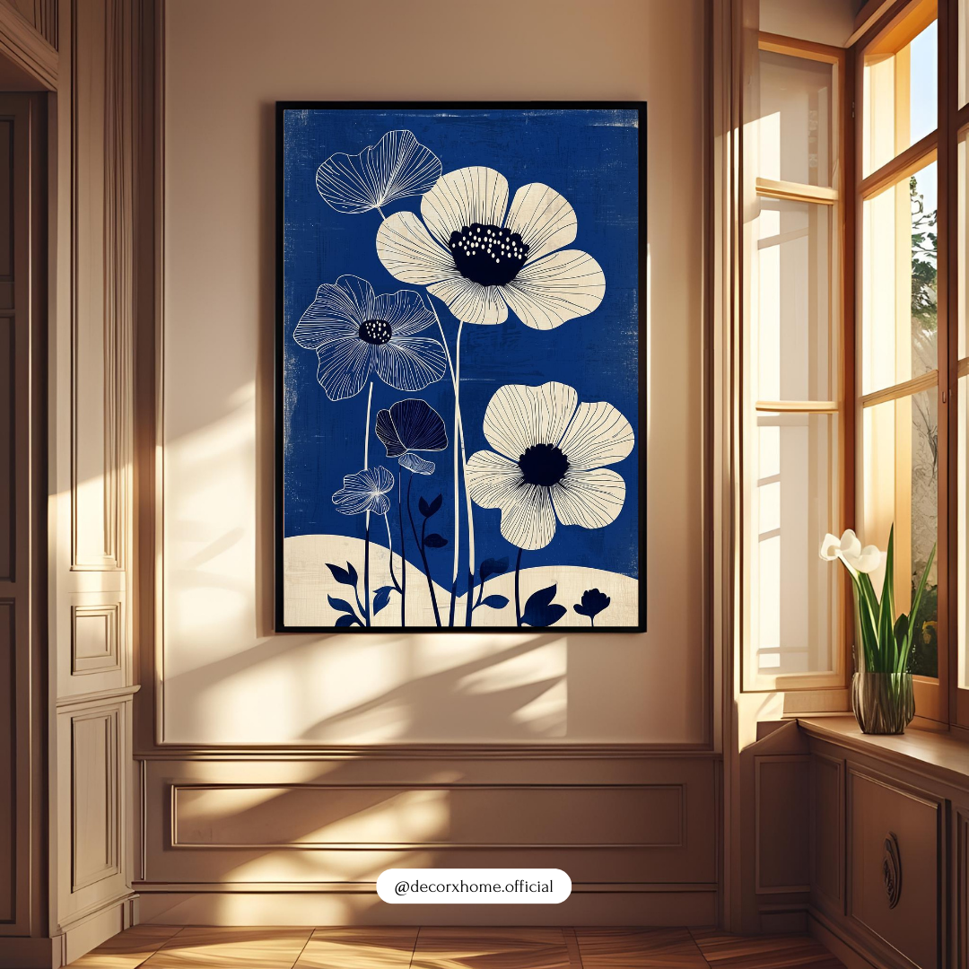 Blue Botanical Bloom Poster – Elegant Minimal Floral Wall Art
