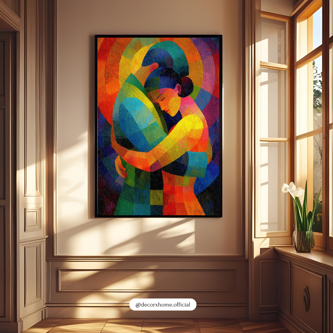 Abstract Embrace Poster – Vibrant Modern Love Art Wall Decor