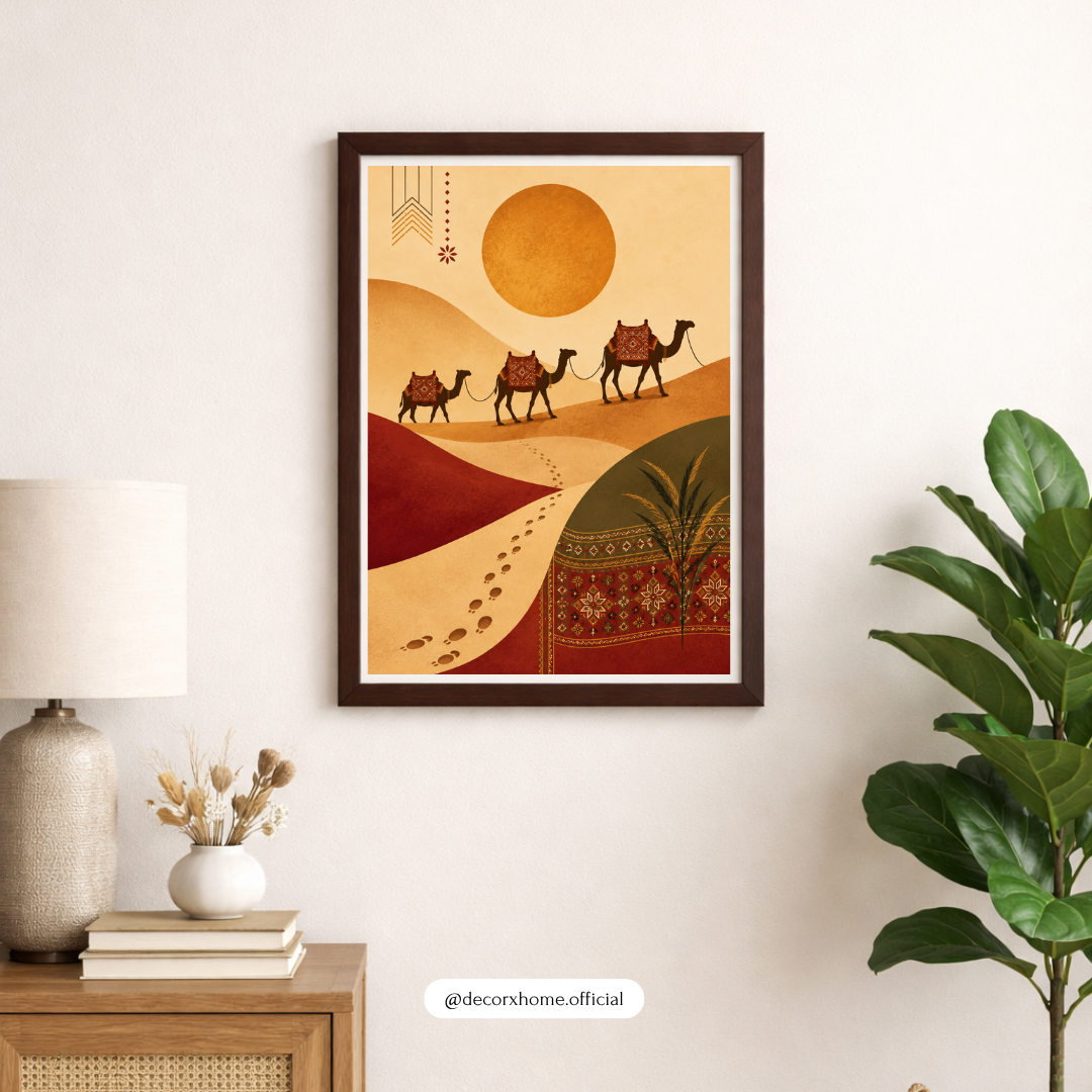 Desert Camel Caravan Wall Art Poster | Boho Desert Landscape Aesthetic – Decorxhome