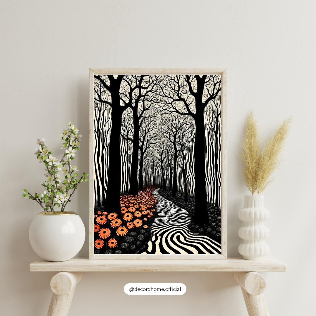 Surreal Forest Path Wall Art Poster – Modern Black & White Nature Décor by Decorxhome