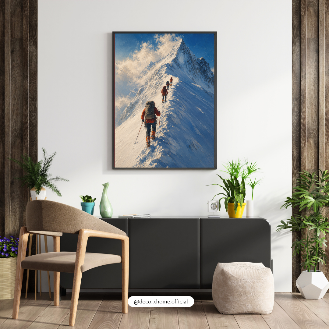Decorexhome Summit Ridge Expedition Wall Art Poster | Snow Mountain Adventure Canvas Print | Alpine Climbing Home Decor