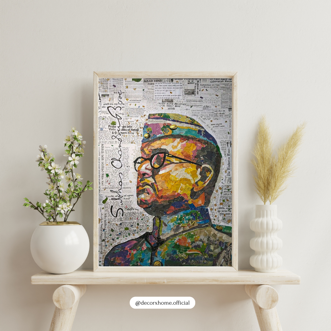 Subhas Chandra Bose Abstract Poster – Patriotic Indian Freedom Fighter Wall Art