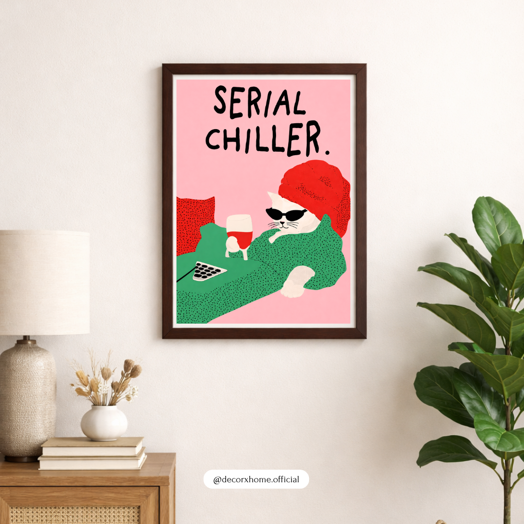 Serial Chiller Cat Poster | Funny Minimalist Cat Wall Art by DecorxHome
