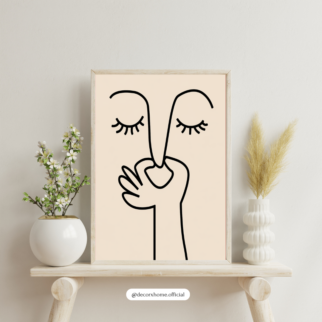 Minimal Line Art Face Poster – Abstract One Line Drawing | Modern Aesthetic Wall Decor (Framed)