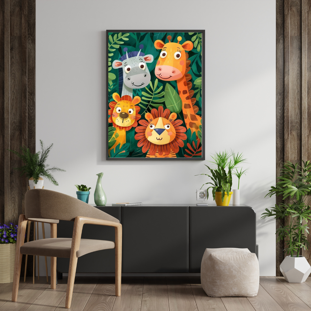 Jungle Friends Framed Poster | Playful Animal Wall Art for Kids by Decorxhome