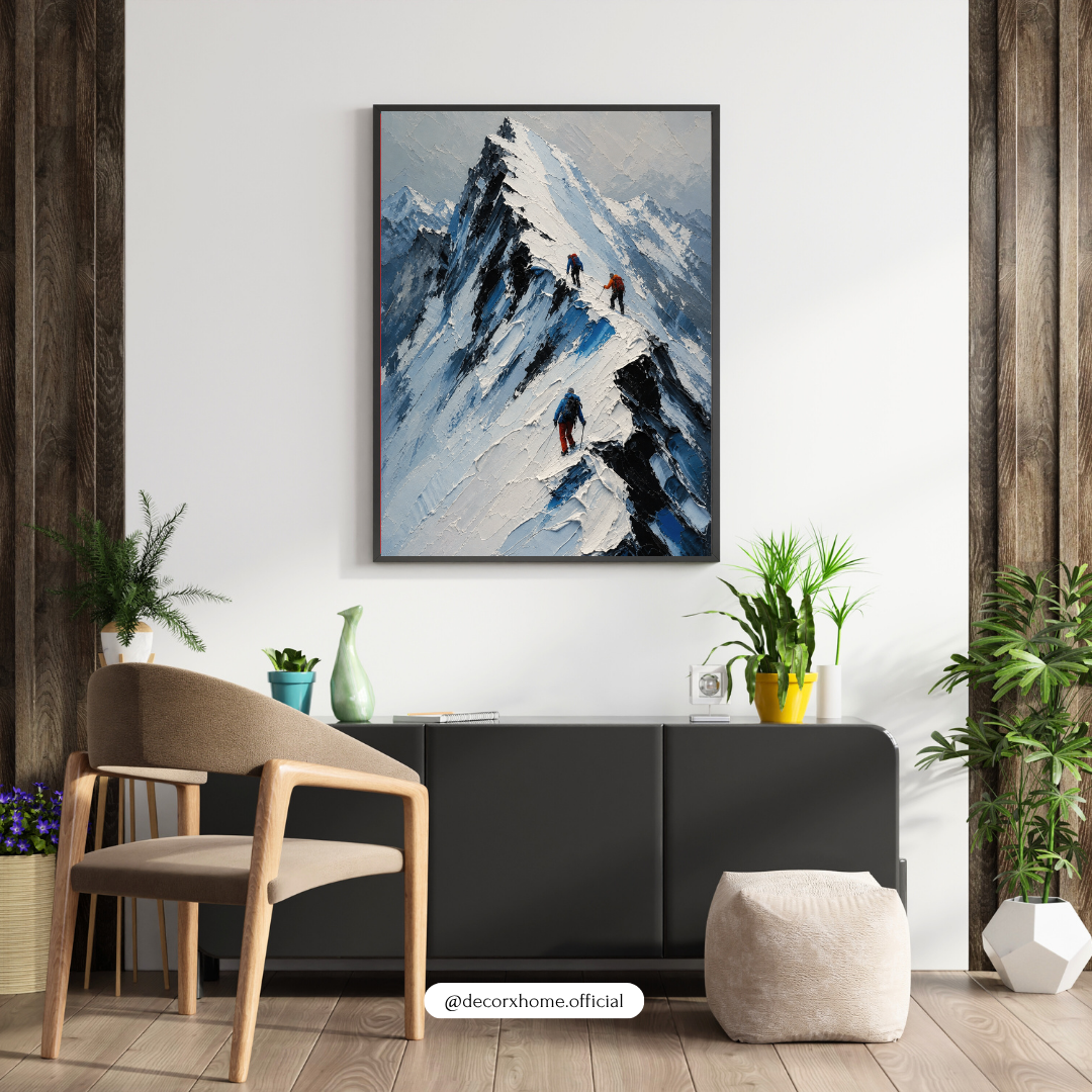 Decorexhome Summit Ascent Wall Art Poster | Snow Mountain Climbing Canvas Print | Adventure Landscape Home Decor
