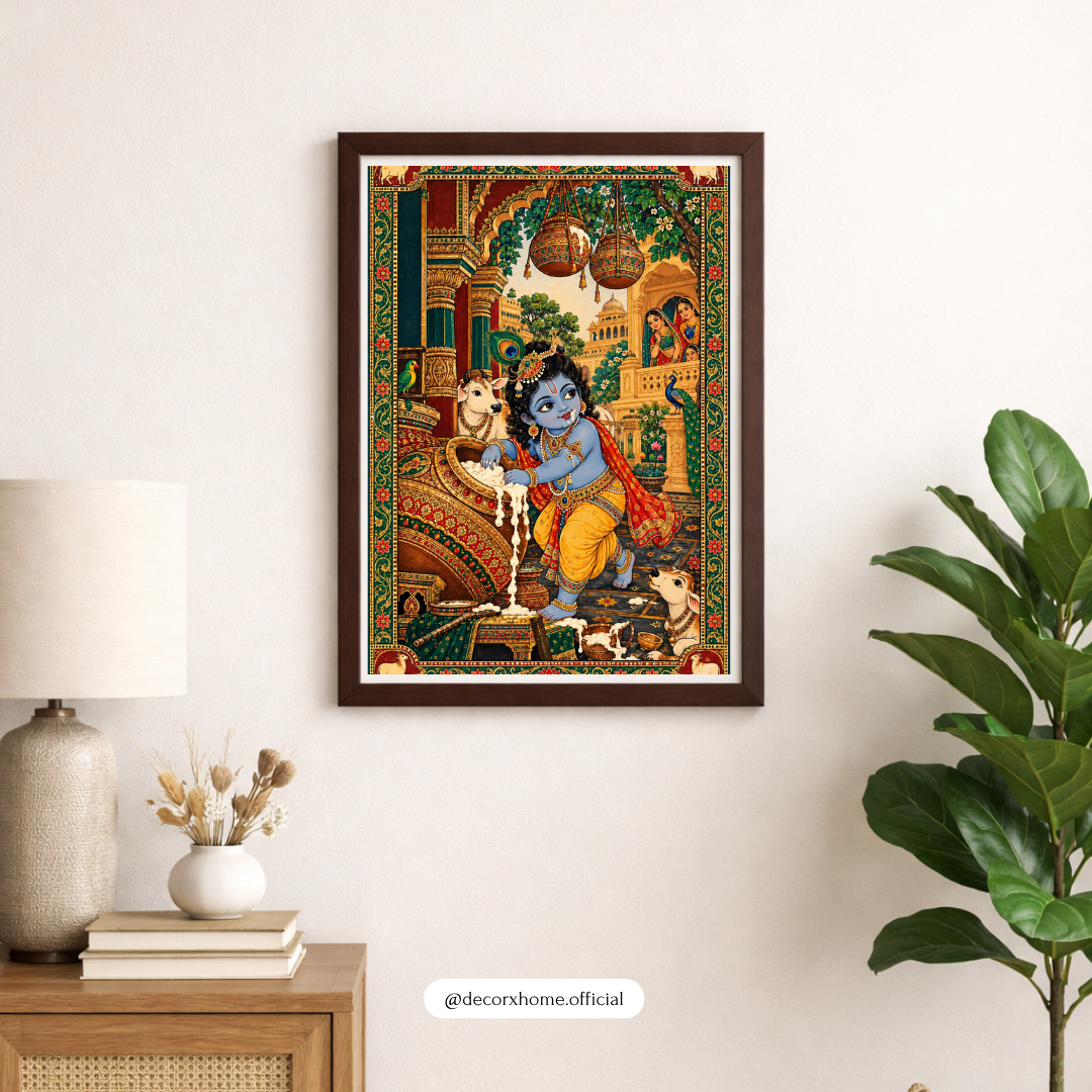 Krishna Makhan Chor Traditional Indian Art Poster | Decorxhome