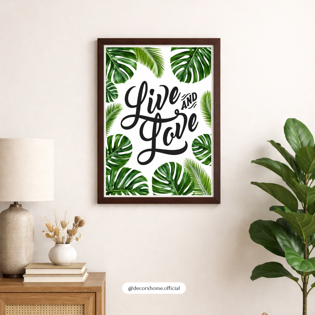 Live & Love Tropical Typography Poster – Inspirational Botanical Wall Art