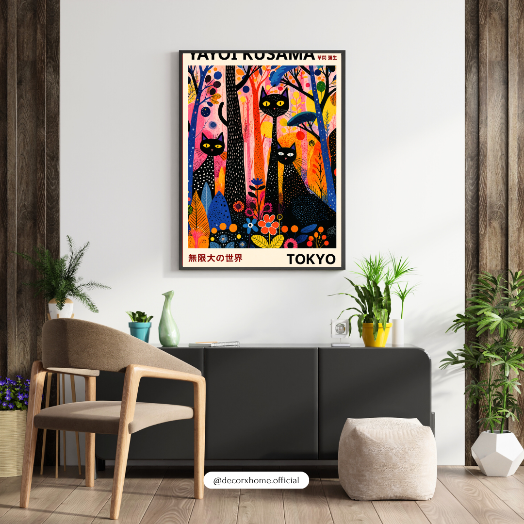 Colorful Cat Forest Wall Art Poster | Whimsical Pop Art Animal Decor