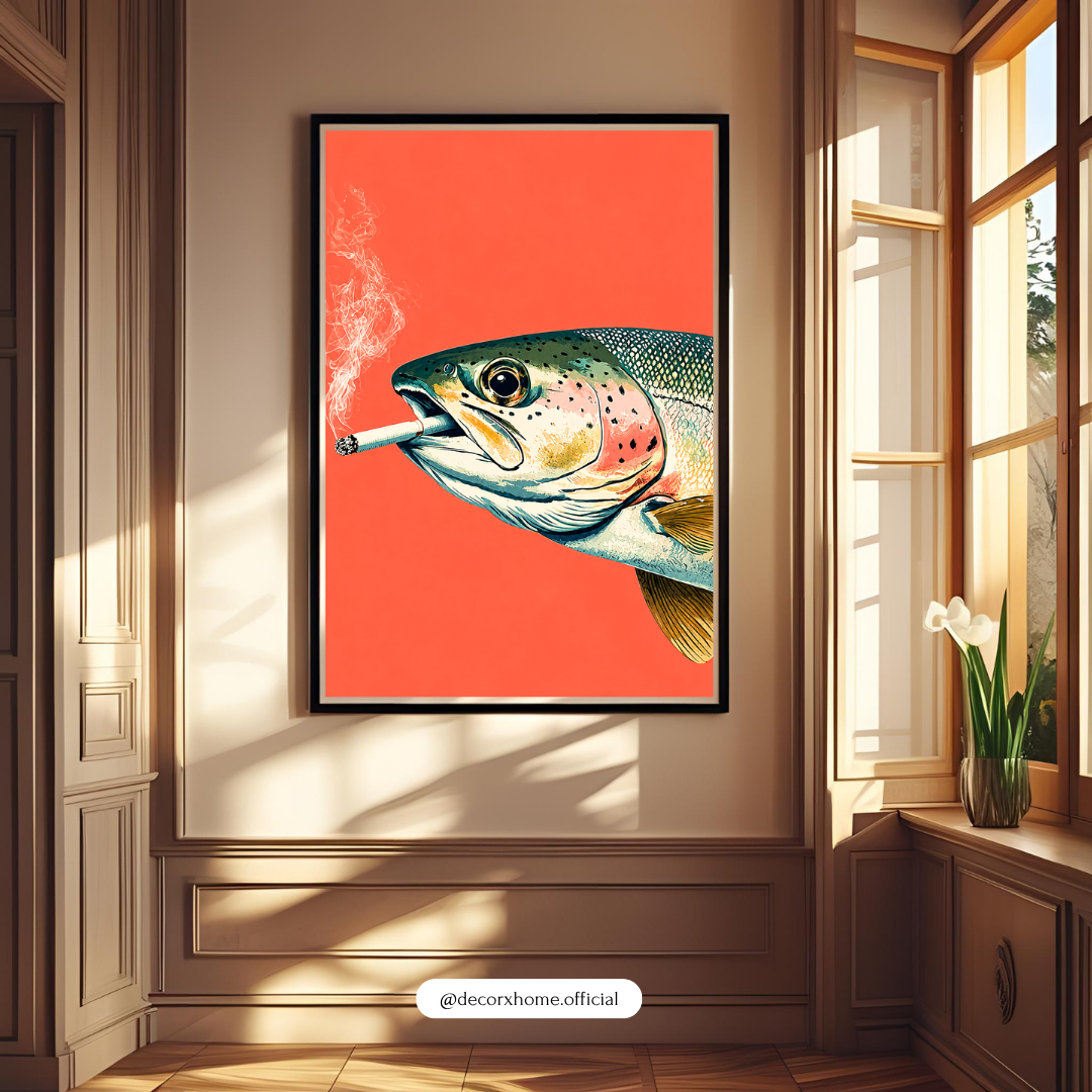 Smoking Fish Pop Art Poster | Bold Surreal Marine Wall Art Print by DecorxHome
