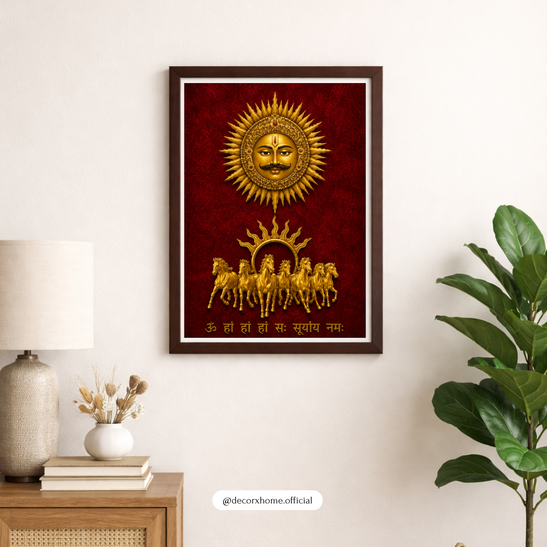 Surya Dev Sacred Poster | Sun God Vedic Wall Art for Positivity & Strength | Decorxhome