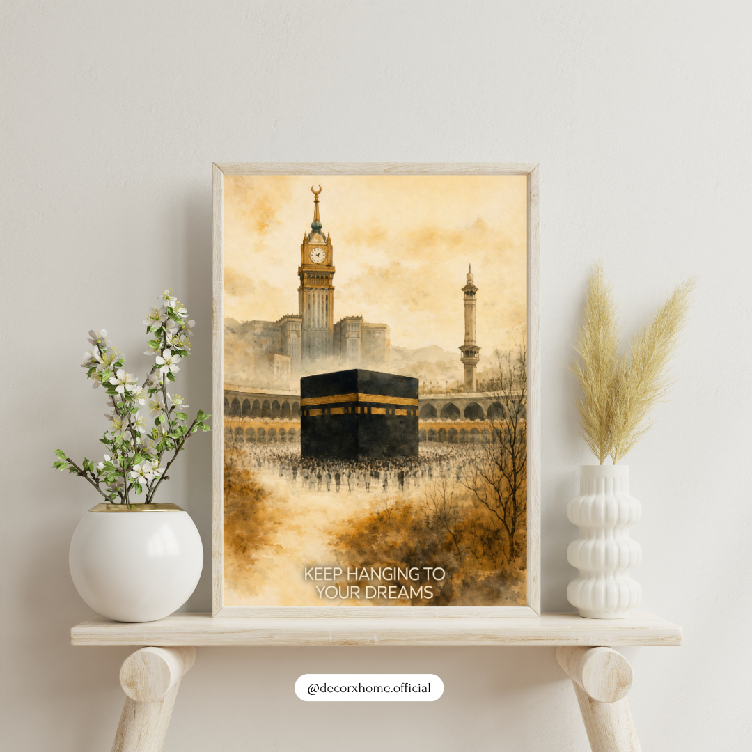 Kaaba Spiritual Wall Art Poster | Islamic Sacred Mecca Print with Motivational Quote | Elegant Faith Decor | Decorxhome
