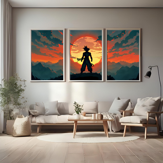 Epic Sunset Warrior – 3 Panel Split Poster Wall Art 🌅✨