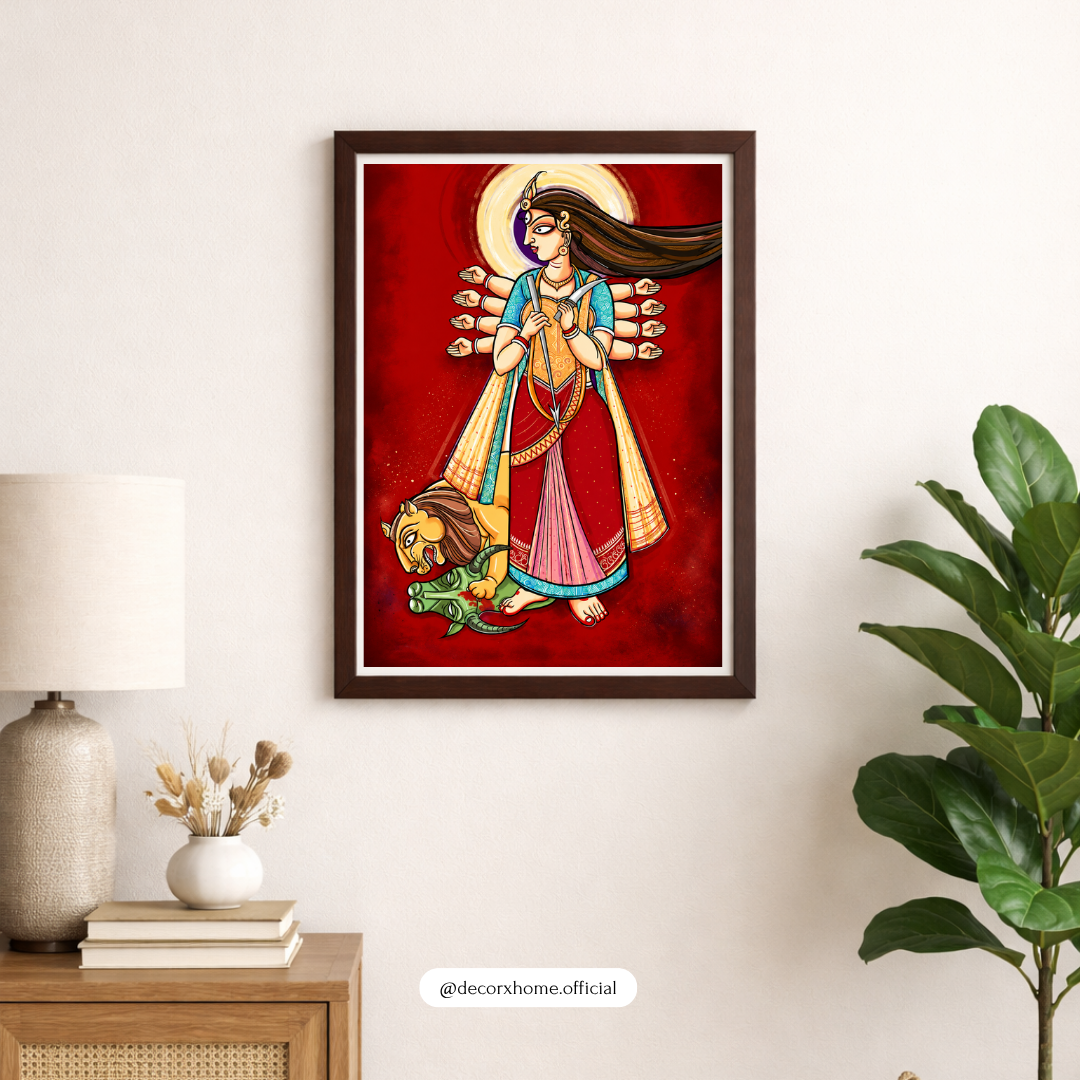Decorexhome Maa Durga Mahishasura Mardini Poster | Divine Durga Wall Art