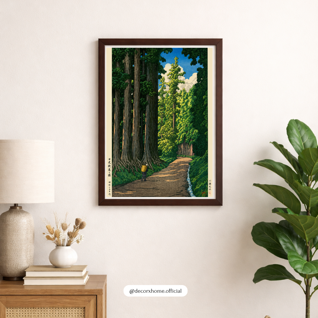 Forest Path Wall Art Poster – Scenic Nature Landscape Print | Vintage Aesthetic Canvas Decor (Framed)