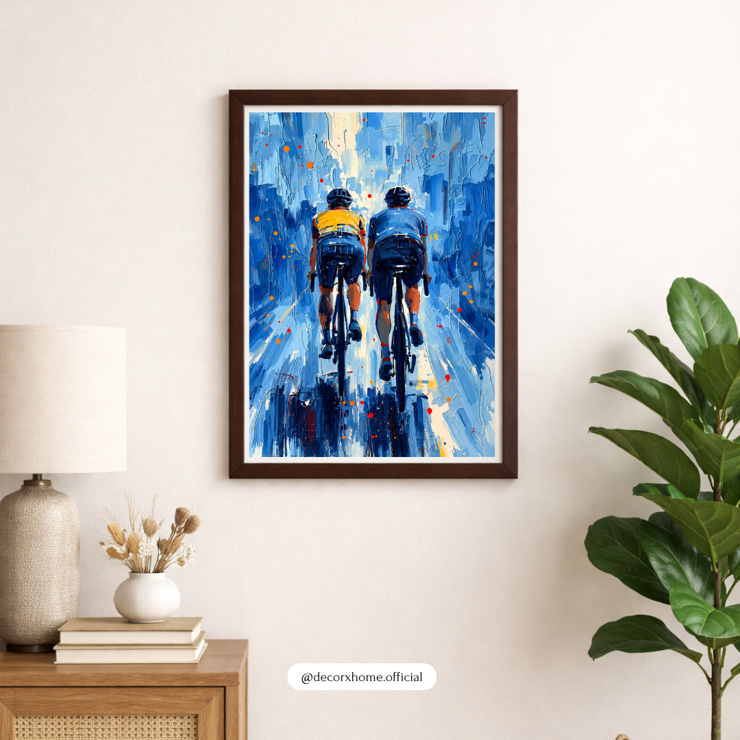 Cycling Duo Poster – Blue Abstract Cycling Sports Wall Art